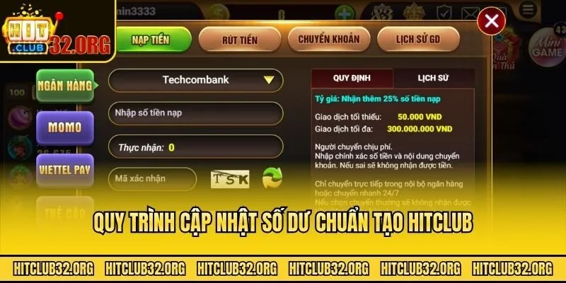 Quy trình cập nhật số dư chuẩn tạo Hitclub